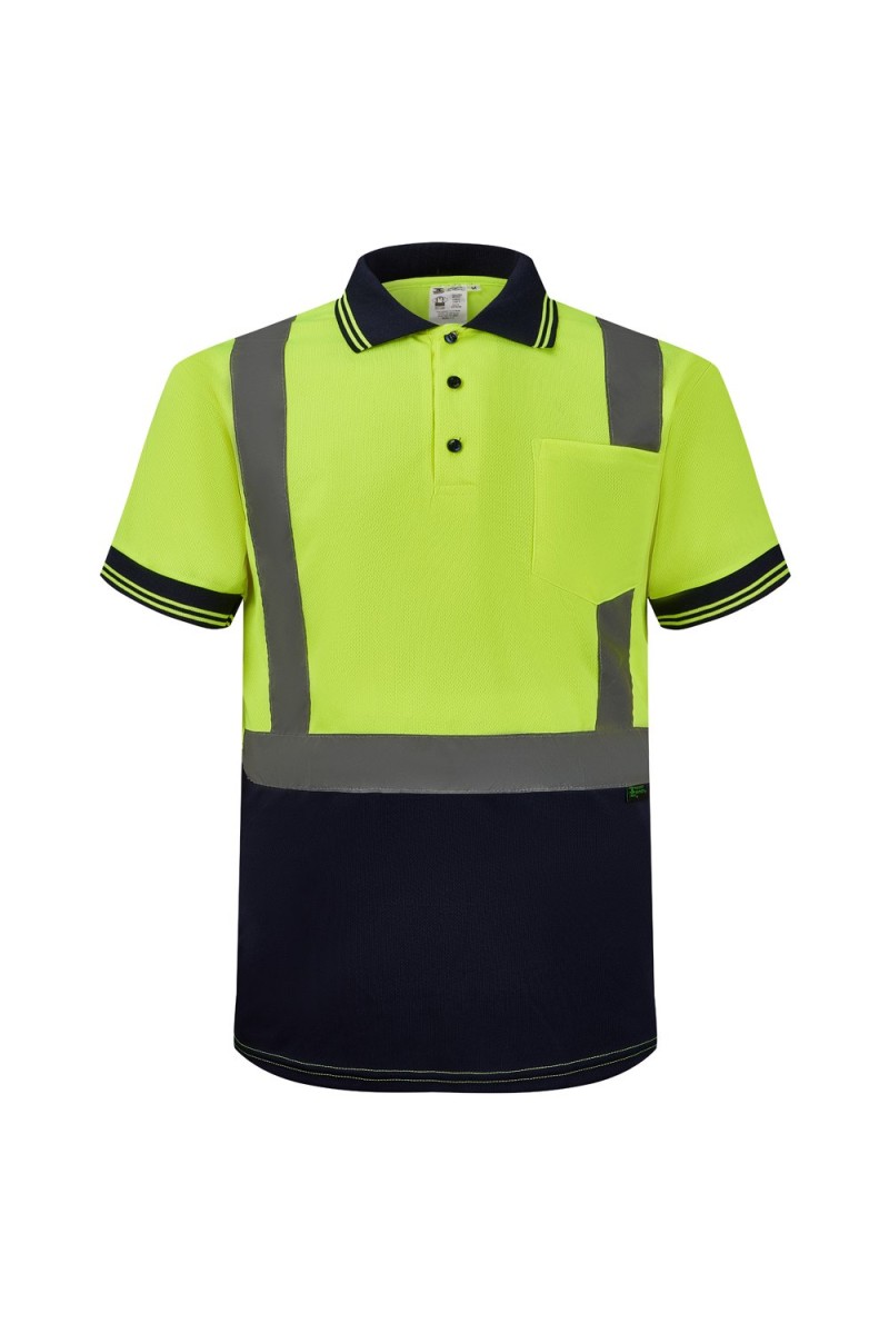 STP2100   Dry-Fast Performance Polo Safety Green/Navy