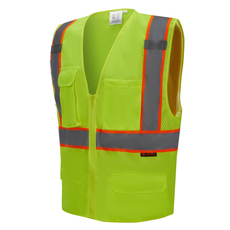 SV2500   ANSI/ISEA Safety Vest Class 2 Compliant Neon Green/Yellow with Orange Contrast