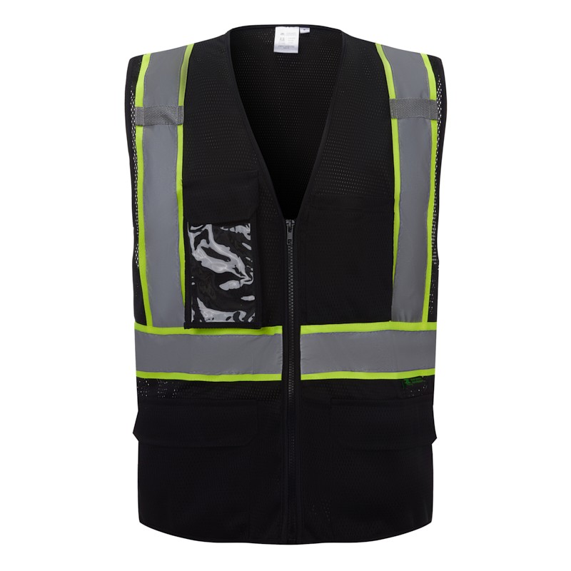 SV2550 Deluxe Black Cool Mesh Safety Vest w/ Clear ID / Cell Phone Pocket - Non-ANSI