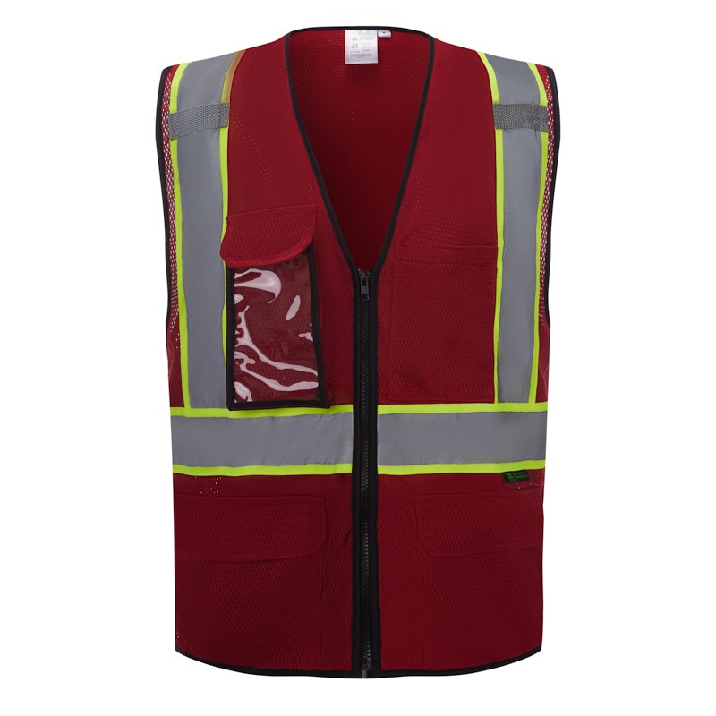 SV2540 Deluxe Red Cool Mesh Safety Vest w/ Clear ID / Cell Phone Pocket - Non-ANSI