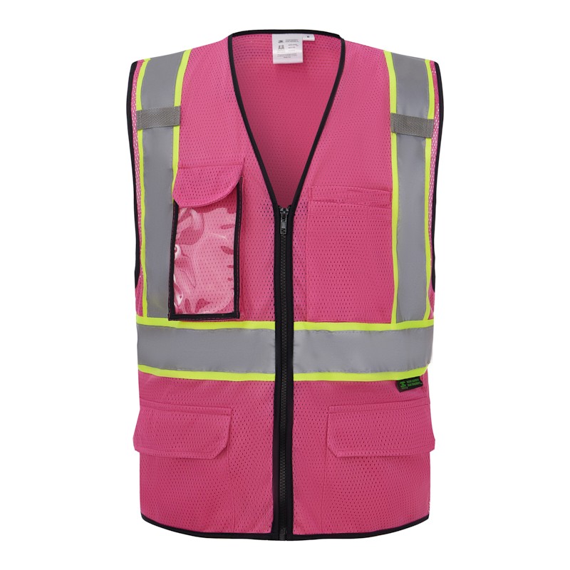 SV2570 Deluxe Pink Cool Mesh Safety Vest w/ Clear ID / Cell Phone Pocket - Non-ANSI