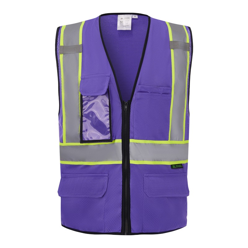 SV2590 Deluxe Purple Cool Mesh Safety Vest w/ Clear ID / Cell Phone Pocket - Non-ANSI