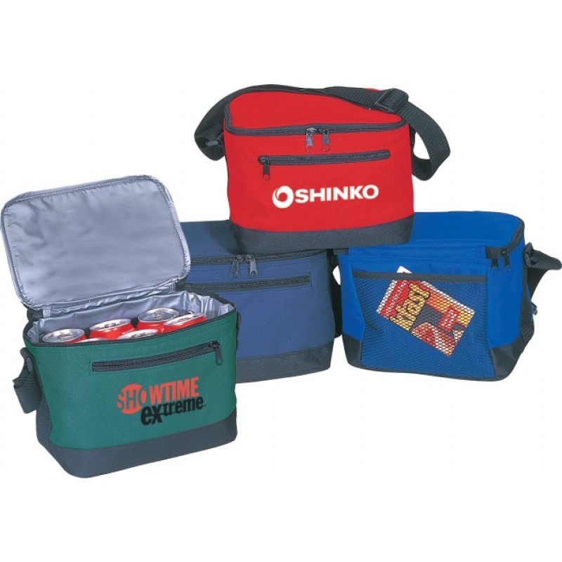 LB4037   Outdoor Poly 6-Pack Cooler bag with Front Zipper and back Mesh Pocket