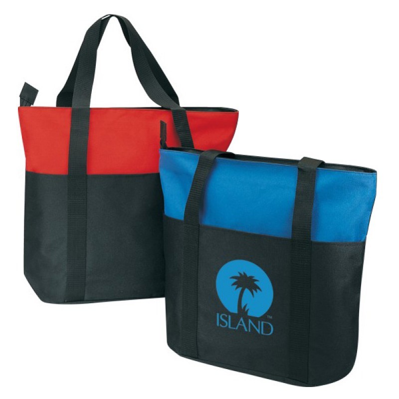 TB163 Large 600D Polyester Tote Bag w/ Zipper Closure and Pockets