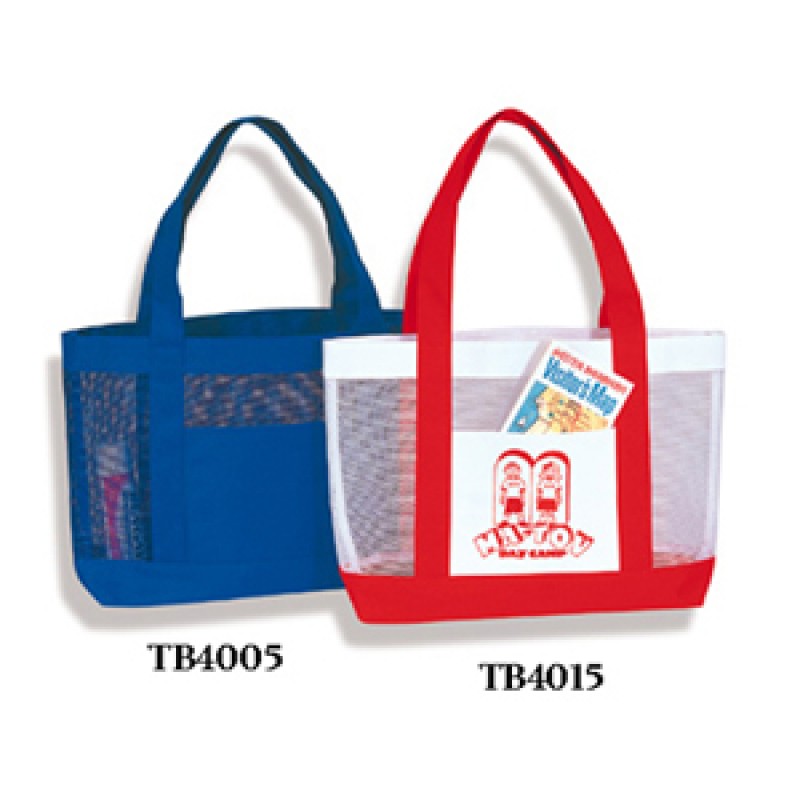 TB4005 / TB4015   MESH TOTE BAG W/GUSSET & FRONT POCKET, 22" HANDLE