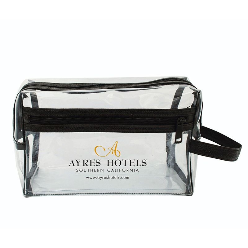 TK1115 - Clear Vinyl Toiletry Bag w/ Leatherette Accent 