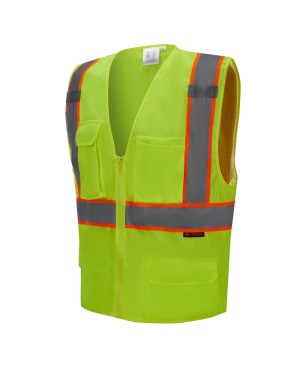 SV2500   ANSI/ISEA Safety Vest Class 2 Compliant Neon Green/Yellow with Orange Contrast