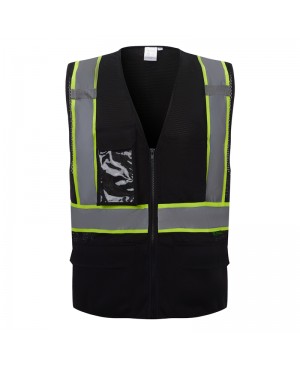 SV2550 Deluxe Black Cool Mesh Safety Vest w/ Clear ID / Cell Phone Pocket - Non-ANSI