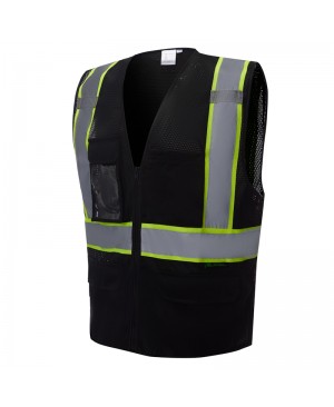 SV2550 Deluxe Black Cool Mesh Safety Vest w/ Clear ID / Cell Phone Pocket - Non-ANSI