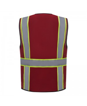 SV2540 Deluxe Red Cool Mesh Safety Vest w/ Clear ID / Cell Phone Pocket - Non-ANSI