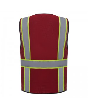 SV2540 Deluxe Red Cool Mesh Safety Vest w/ Clear ID / Cell Phone Pocket - Non-ANSI