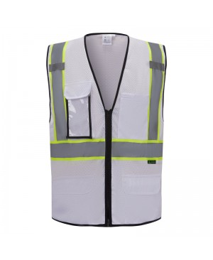 SV2520 Deluxe White Cool Mesh Safety Vest w/ Clear ID / Cell Phone Pocket - Non-ANSI
