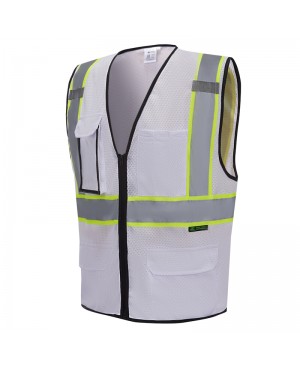 SV2520 Deluxe White Cool Mesh Safety Vest w/ Clear ID / Cell Phone Pocket - Non-ANSI