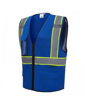 SV2510 Deluxe Royal Blue Cool Mesh Safety Vest w/ Clear ID / Cell Phone Pocket - Non-ANSI