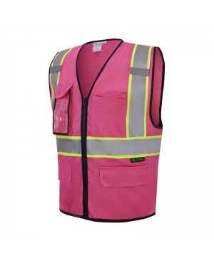 SV2570 Deluxe Pink Cool Mesh Safety Vest w/ Clear ID / Cell Phone Pocket - Non-ANSI