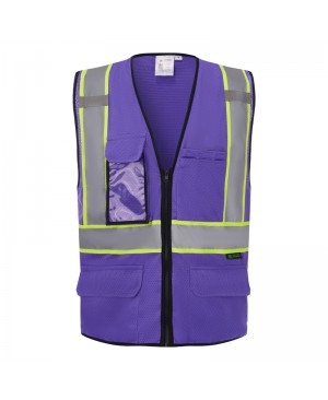 SV2590 Deluxe Purple Cool Mesh Safety Vest w/ Clear ID / Cell Phone Pocket - Non-ANSI