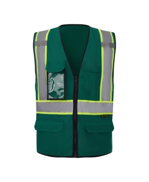 SV2530 Deluxe Green Cool Mesh Safety Vest w/ Clear ID / Cell Phone Pocket - Non-ANSI