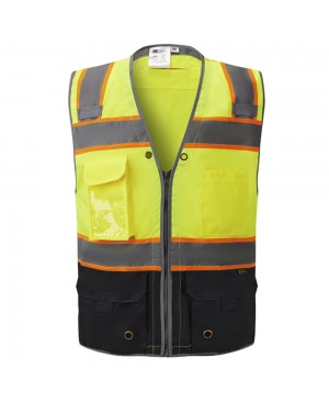 SV3300 - Deluxe ANSI Class 2 Solid Safety Vest with Reflective Piping and Black Bottom