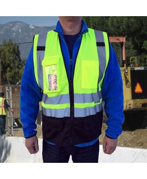 SV4300   Safety Vest ANSI/ISEA with 9 Pockets,Black-Bottom Neon Green/ Black