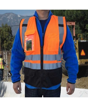 SV4400   Safety Vest ANSI/ISEA with 9 Pockets,Black-Bottom Neon Orange / Black