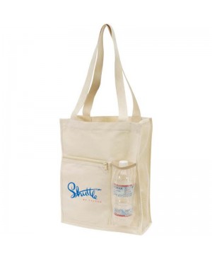 TB117   Canvas mesh tote bag with bottle holder