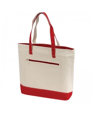 TB124   ZIPPER CANVAS TOTE W/ FRONT & INSIDE POCKET & 22" HANDLE