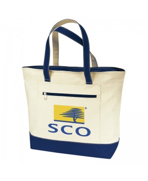 TB124   ZIPPER CANVAS TOTE W/ FRONT & INSIDE POCKET & 22" HANDLE