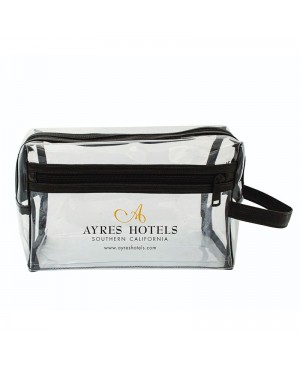 TK1115 - Clear Vinyl Toiletry Bag w/ Leatherette Accent 