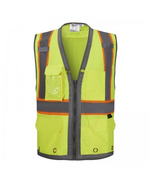 SV2700   Deluxe Surveyor's Vest - With IPad-Pocket Neon Green